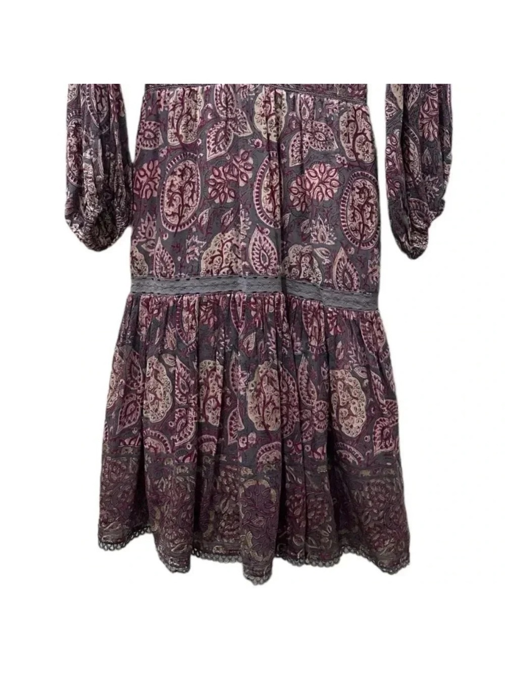 Bell by Alicia Bell "Grace" Long Sleeve Tiered Silk-Blend Midi Dress Size Small - Picture 6 of 13